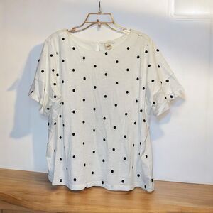 Anthropologie Seen Work Kept 10 White/Black Polka Dot Top Ruffle Sleeves